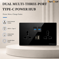 Prises murales industrielles UK 13A 230V AC avec panneau en verre trempé, interrupteur tactile et 4 prises UKCA pour l'électricité