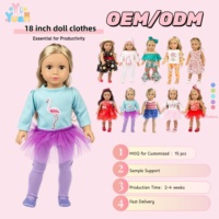 Tenue de poupée OEM personnalisée 18 pouces : ensemble 3 pièces avec haut flamant rose et tutu en tulle violet, couleur personnalisable pour commande en gros