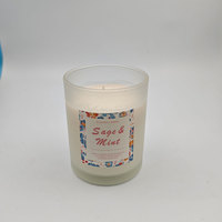 Bougie parfumée à la menthe sauge, pot en verre givré, couvercle en bois, cire de soja, aromathérapie, décoration d'intérieur, cadeau pour le salon, la chambre à coucher, la relaxation