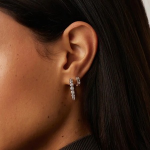 Fashion Diamond Bubble Bezel Set Round Cut Vvs Gra Moissanite Jewelry 14k Gold Filled <b>Huggie</b> Hoop Earrings Party Wear - Product Image 6