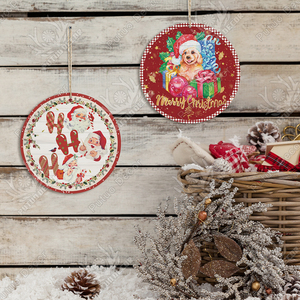 Putuo Decor-letrero de madera <span class=keywords><strong>redondo</strong></span>, placa colgante para puerta del hogar, Feliz Navidad - Product Image 6