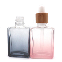 Vente en gros de flacons compte-gouttes en verre rose dégradé de luxe avec bouchon en bambou pour huile essentielle cosmétique, sérum, 30 ml, 50 ml, 100 ml