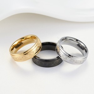 Men's <b>Titanium</b> Steel <b>Ring</b> Gold Color Plant Pattern Wedding Band Jewelry - Product Image 2
