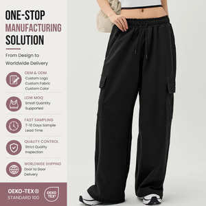 <span class=keywords><strong>Pantaloni</strong></span> Baggy Elasticizzati in Quattro Direzioni per Ragazze, Classici <span class=keywords><strong>Neri</strong></span> con Design a Coulisse e Gamba Larga - Product Image 1