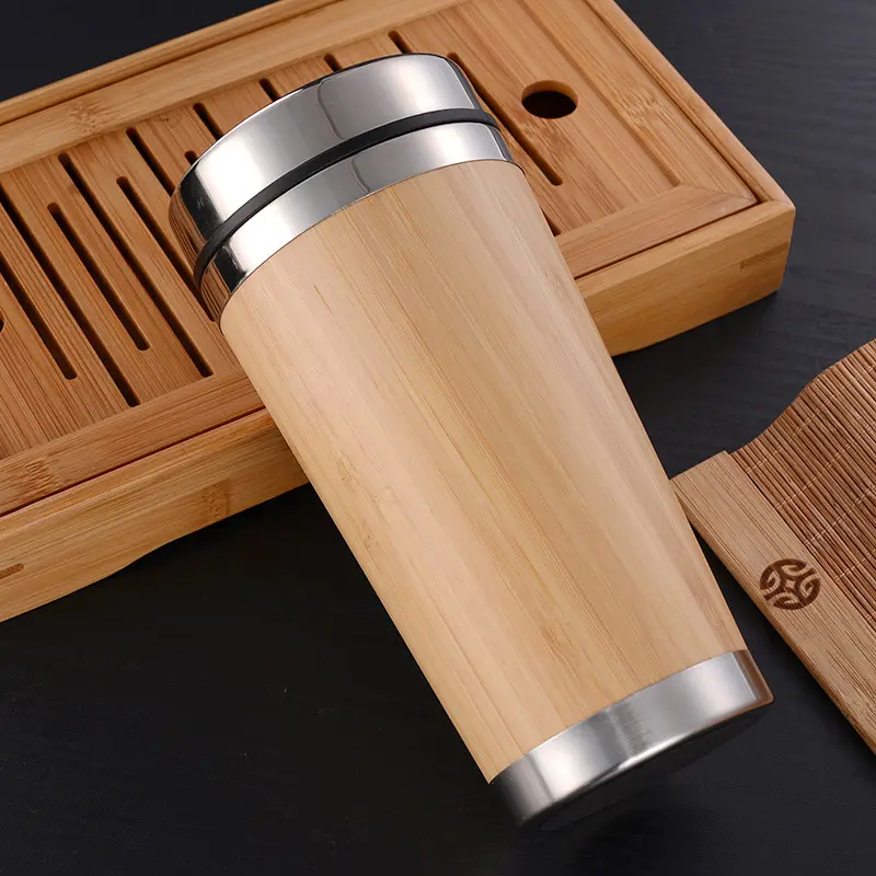 450ml stainless steel bamboo vacuum flask car portable business gift Wholesale Customized Bamboo Travel Coffee Mugs