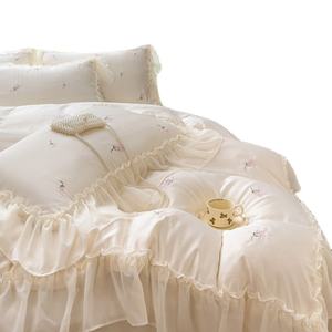 Set <span class=keywords><strong>lenzuola</strong></span> principessa, lenzuolo piatto e federa in pizzo con occhielli di lusso bianco, Set 4 in 1 resistente alle rughe, resistente allo sbiadimento - Product Image 1