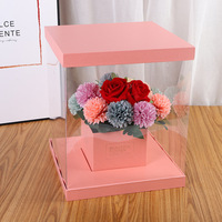 Boîte cadeau carrée rigide transparente pour fleurs, en matériaux recyclés, avec gaufrage et revêtement UV, vente en gros