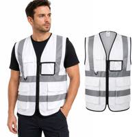 Chaleco de Seguridad Reflectante con Logotipo Personalizado, Blanco, con Múltiples Bolsillos, Cierre Frontal con Cremallera, para Trabajos de Construcción, Hombres, Clase 2, Alta Visibilidad, Transpirable