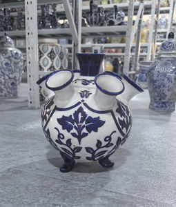 Vase d'arrangement de fleurs de tulipes d'art hollandais Vase en faïence de Delftware Pièce maîtresse Vase à fleurs à plusieurs trous - Product Image 1