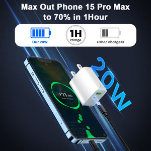 Cargador USB de Pared con Doble Puerto y Enchufe Estadounidense, Carga Súper Rápida QC 18W PD 20W, USB-C - Product Image 5