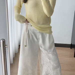 <span class=keywords><strong>Pantaloni</strong></span> Palazzo da <span class=keywords><strong>Donna</strong></span> a Vita Alta in Raso Jacquard Lucido, Gamba Larga, Plissettati, Eleganti, Lussuosi, Drappeggiati, Vestibilità Ampia - Product Image 6