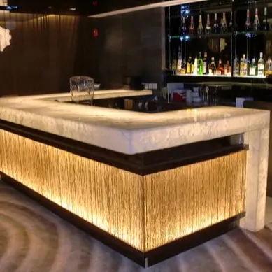 2024 nouveau Design comptoir de Bar moderne dessus en marbre Restaurant discothèque Bar à vin personnalisé Led comptoir de Bar conception