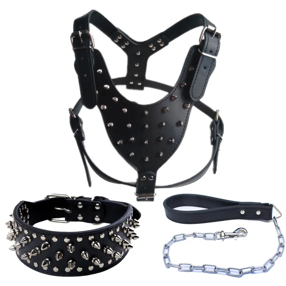 Aangepaste Hond Halsband En Harnas Riem Set Klinknagel Ontwerp Hondenharnas Set