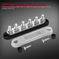 300A Busbar 12V Car DC Power Distribution Block avec couvercle 6x3/8 "(M10) Terminal Studs Max 300V AC 48V Car Audio Bus Bar
