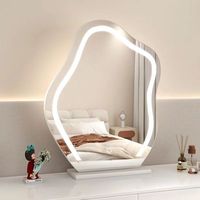 Miroir de Maquillage Lumineux Intelligent à LED Personnalisé avec Écran Cloud, en Métal et Verre, pour Bureau, Caractéristiques Personnalisables
