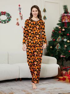 昇華ハロウィンPjsファミリーマッチングパジャマパンプキン長袖トップストライプパンツズボンパジャマ - Product Image 4