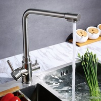 Robinet de cuisine moderne en acier inoxydable de luxe à 3 voies (eau chaude et froide) avec système d'osmose inverse, poignée unique, sans plomb