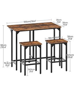 Juego de Mesa y Taburetes de Bar, Mesa de Comedor Plegable de 39.4'' con 2 Taburetes, Estilo Industrial, para Restaurante, Sala de Estar, Pub, Rústico - Product Image 2
