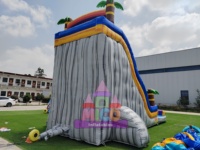 Toboggan aquatique gonflable en forme de palmier tropical avec deux pistes et piscine à jets pour les fêtes d'été