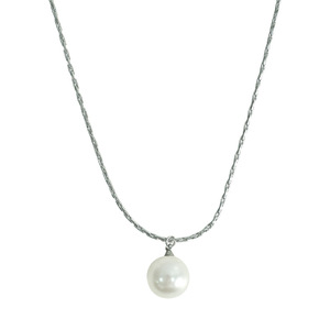 Collar de Perlas con Cadena de Hueso de Serpiente Estilo Francés, Colgante de Cuentas de Vidrio Blanco Grisáceo, Gargantilla para Uso Diario - Product Image 5