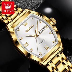 <span class=keywords><strong>Montre</strong></span>-bracelet à quartz pour homme OLEVS 5528, boîtier tonneau, bracelet en acier bicolore or, cadran serti de diamants, étanche 30M, <span class=keywords><strong>montre</strong></span> de ville pour affaires - Product Image 3