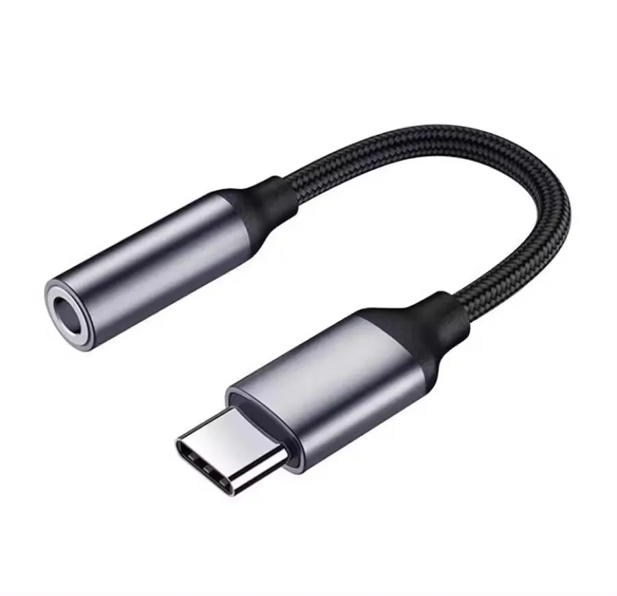 Aluminum Alloy Braided Nylon Digital IC USB Type C to 3.5mm Headphones aux Audio Adapter Supports Google