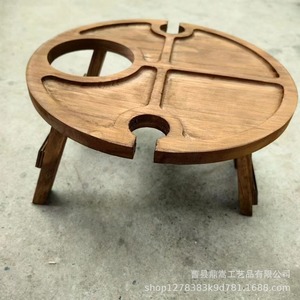 Acacia Wood Outdoor <b>Table</b> <b>Round</b> Durable Rustic Design For Picnic Camping Use - Product Image 2