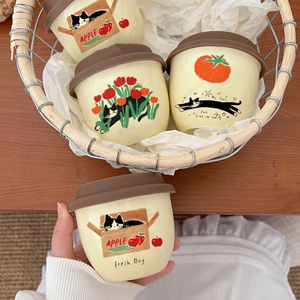 Tasse à café créative Lelyi INS en céramique avec couvercle, motif chat mignon, design élégant et délicat - Product Image 5