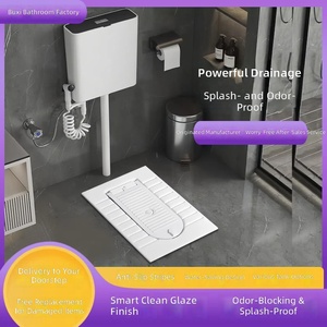 Ensemble WC à la turque en céramique moderne et minimaliste avec réservoir et couvercle, à poser au sol pour usage domestique, équipé d'un siphon anti-odeurs - Product Image 5