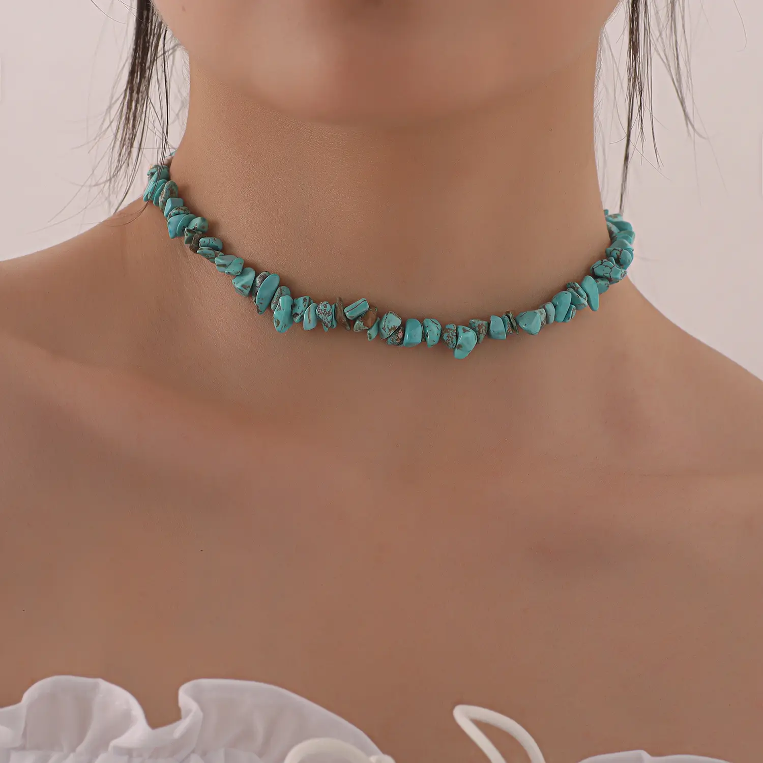 Lateefah OEM Boho Vintage pierres naturelles colliers pour femmes tendance Turquoises Malachite graviers bijoux ras de cou colorés