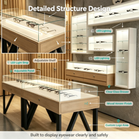Meubles de magasin d'optique modernes sur mesure, table de présentation de lunettes avec éclairage LED, présentoir mural pour lunettes, vitrine pour lunettes de soleil, vente au détail