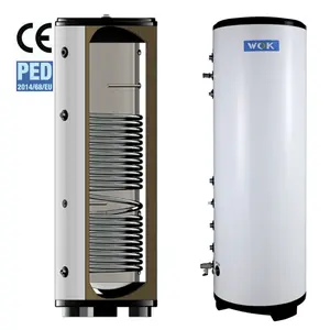 Wok bể nước nóng thép không gỉ lưu trữ xi lanh với tùy chọn cuộn dây trao đổi nhiệt cho bơm nhiệt 150L 260L 300L 500L