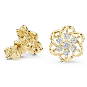 Encantadores pendientes de tachuelas de flores de diamantes de oro de 14 quilates, brillo brillante con detalles de flores intrincadas, Idea de regalo perfecta de la India - Product Image 2