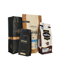 Sachet de café personnalisé à huit soudures latérales avec valve de dégazage unidirectionnelle, pochette à fond plat refermable pour l'emballage des grains de café