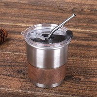 Tasse simple à paroi unique, tasse à café en acier inoxydable 304, tasse de camping d'extérieur avec poignée, mug de voyage isotherme en bois.