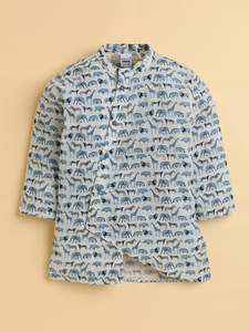 Ensemble kurta gris imprimé pour garçons avec pyjama blanc – Tenue ethnique confortable et festive, style traditionnel élégant pour enfants, idéal au quotidien - Product Image 4