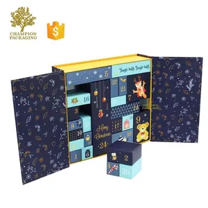 Nuova confezione regalo calendario dell'avvento cosmetico scatola di cartone con calendario dell'avvento a 24 cassetti