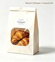 Sachet alimentaire imprimé à fond carré avec fermeture à huit côtés, fenêtre transparente et lien métallique, en papier kraft, pour pain de mie, croissants et pain