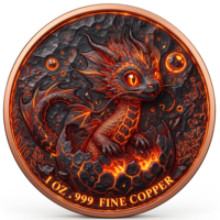 Pièce de monnaie en cuivre fin 999 de 1 oz, Série Dragon Cybérique Nouveau-né en Éclosion, Artisanat Métallique 3D en Relief Haute Définition, Coloré UV, Effet Proof-like