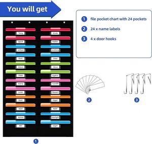 Heavy Duty 24-Pocket Hanging <b>File</b> Organizer - Eco-Friendly Fabric Wall Chart, Foldable <b>Storage</b> with Name Tag - Product Image 2