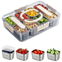 Boîte à collation en acier inoxydable avec compartiments, plateau divisé pour le stockage des aliments avec poignée, 8 compartiments amovibles, couvercles en PP/silicone