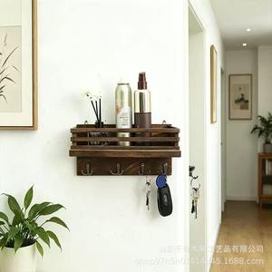 Wooden Wall Mounted Key And Mail Rack With <b>Hooks</b> For Living Room Storage Organizer Rectangle Shape 2 Layer <b>Shelf</b> - Product Image 2