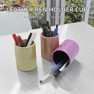 RR <b>Pen</b> Holder Round PU Leather <b>Pen</b>/Pencil/Cup Holder Desk <b>Organizer</b> Stand Office Home Decor - Product Image 2