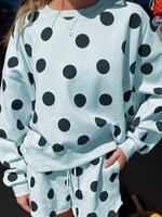 Ensemble deux pièces pour femmes, sweat-shirt à manches longues à col rond et épaules tombantes, à pois, décontracté, en gros, avec logo personnalisé
