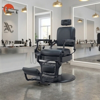 Fauteuil de Barbier Noir de Luxe Moderne Inclinable Style Antique Robuste avec Système Hydraulique pour Rasage