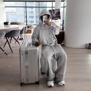 <span class=keywords><strong>Pantaloni</strong></span> Sportivi Larghi da Uomo Personalizzati Effetto Usurato, Grigio, con Gamba Larga, Strappati e Sfilacciati, Pesanti, con Coulisse, Stile Grunge Casual, All'ingrosso - Product Image 2