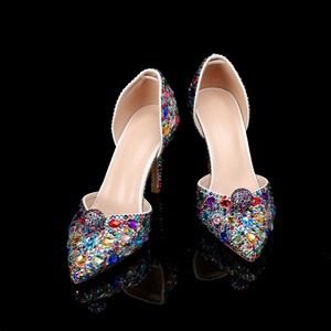 Sandales à talons aiguilles pour femmes, à bout pointu, ornées de strass colorés, avec design ajouré sur le côté et décorations en forme de boule, idéales pour les soirées et mariages - Product Image 6