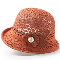 Sombrero de Verano Casual para Mujer, de Poliéster, Estilo Cloche, con Apliques Florales Elegantes, Decoración de Perlas y Diamantes de Imitación, Sombrero de Sol Tipo Bucket