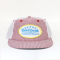 Gorra de Béisbol Personalizada con Logotipo, Diseño Desestructurado de 5 Paneles, Parche Bordado, Visera Plana, Malla, Cierre a Presión, Rayas, Estilo Camionero