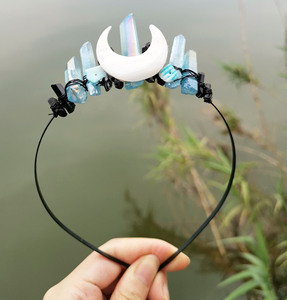 HONGZHUO HZ - Accesorios para el Cabello <span class=keywords><strong>con</strong></span> Diseño <span class=keywords><strong>de</strong></span> Luna y Concha <span class=keywords><strong>de</strong></span> Bruja, Corona <span class=keywords><strong>de</strong></span> Cristal Negro y Morado, Hecha a Mano, para Novias - Product Image 2